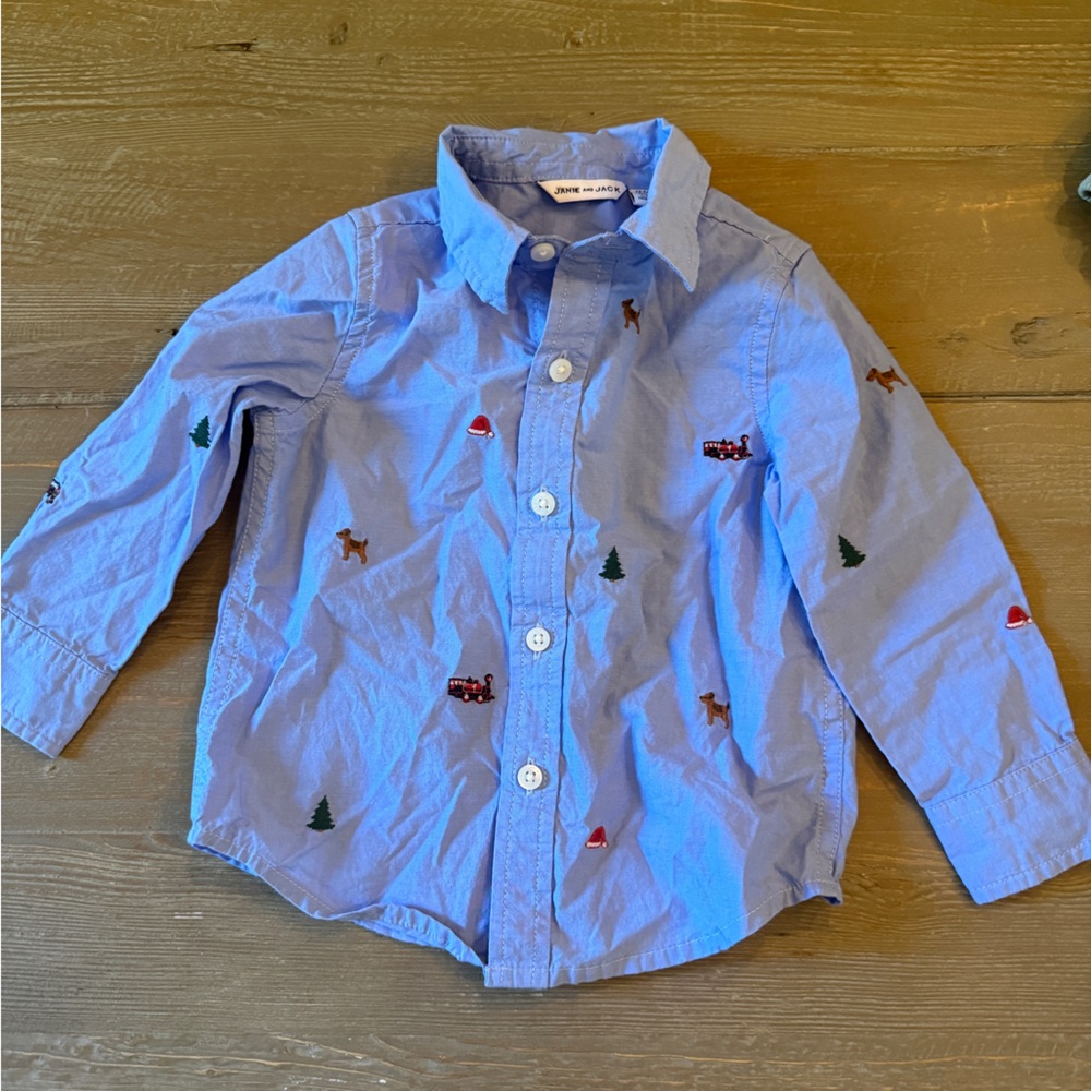 Janie and Jack Christmas Button Down Shirt Size 12-18 Months